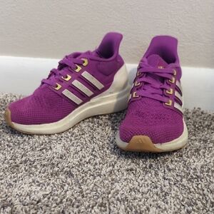 Adidas Girl’s Purple Knit Running Sneakers with Cream Midsole